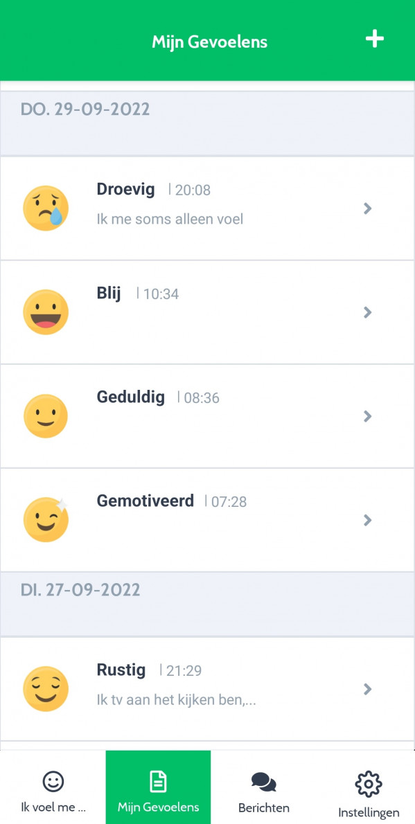 Bekijk je geregistreerde gevoelens